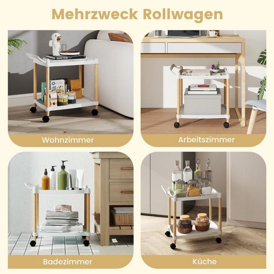 Northix Carrello a 2 ripiani con ruote bloccabili e organizer per carrello con struttura in faggio  