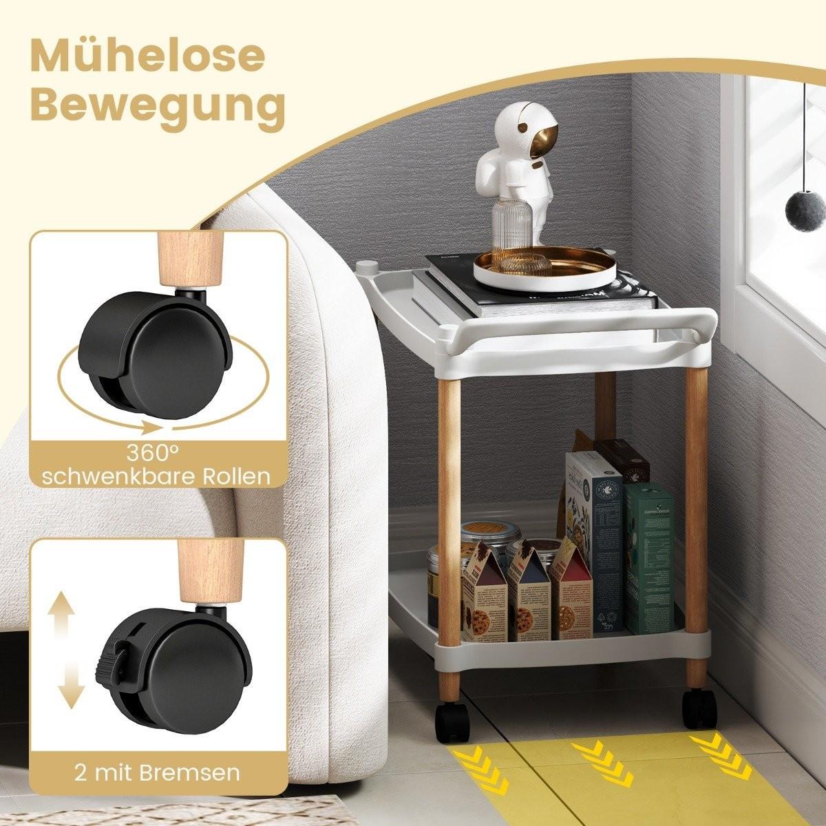 Northix 2-stöckiger Rollwagen mit Verriegelbaren Rädern & Buchenholzrahmen Trolley Organizer  