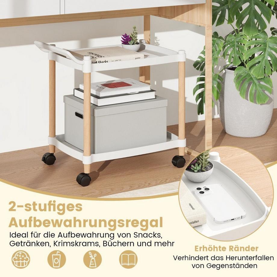 Northix Carrello a 2 ripiani con ruote bloccabili e organizer per carrello con struttura in faggio  