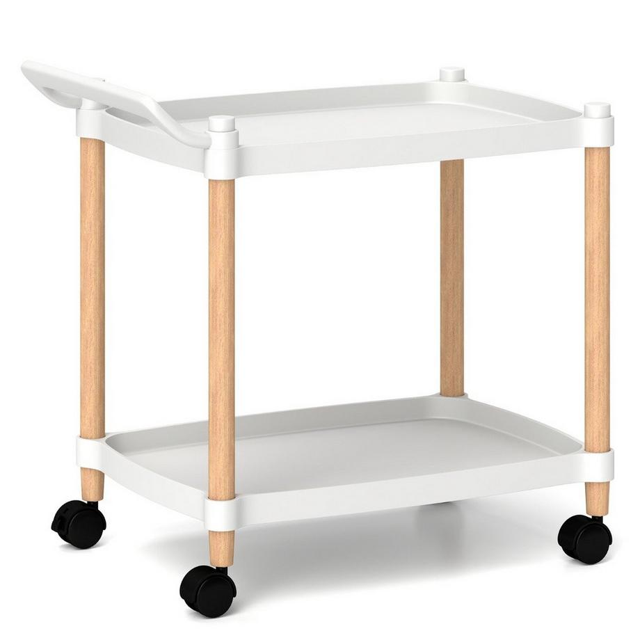 Carrello a 2 ripiani con ruote bloccabili e organizer per carrello con struttura in faggio