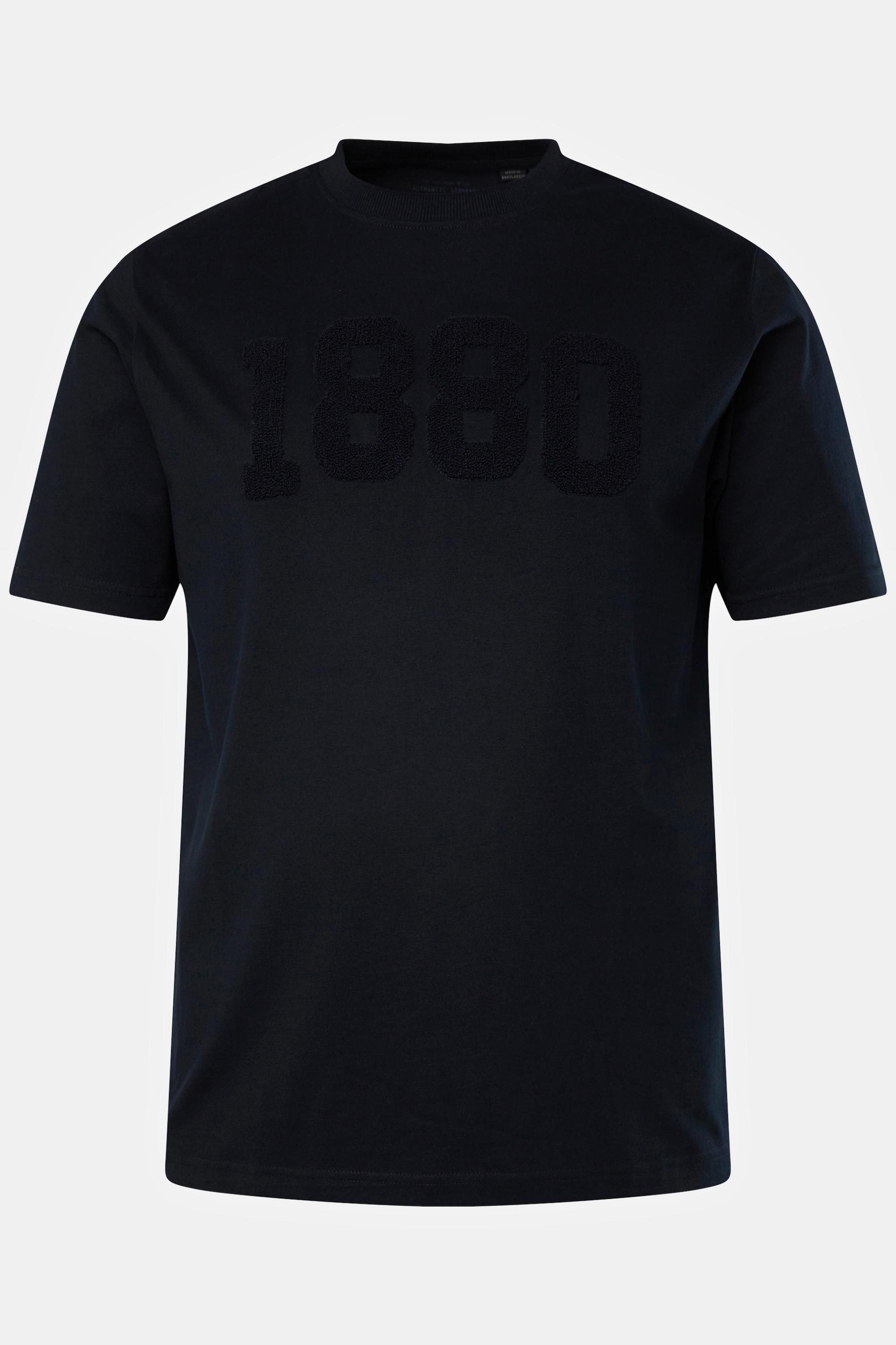 JP1880  T-shirt con applicazione 1880 sul petto, scollo a girocollo e mezze maniche, fino alla tg. 8XL 