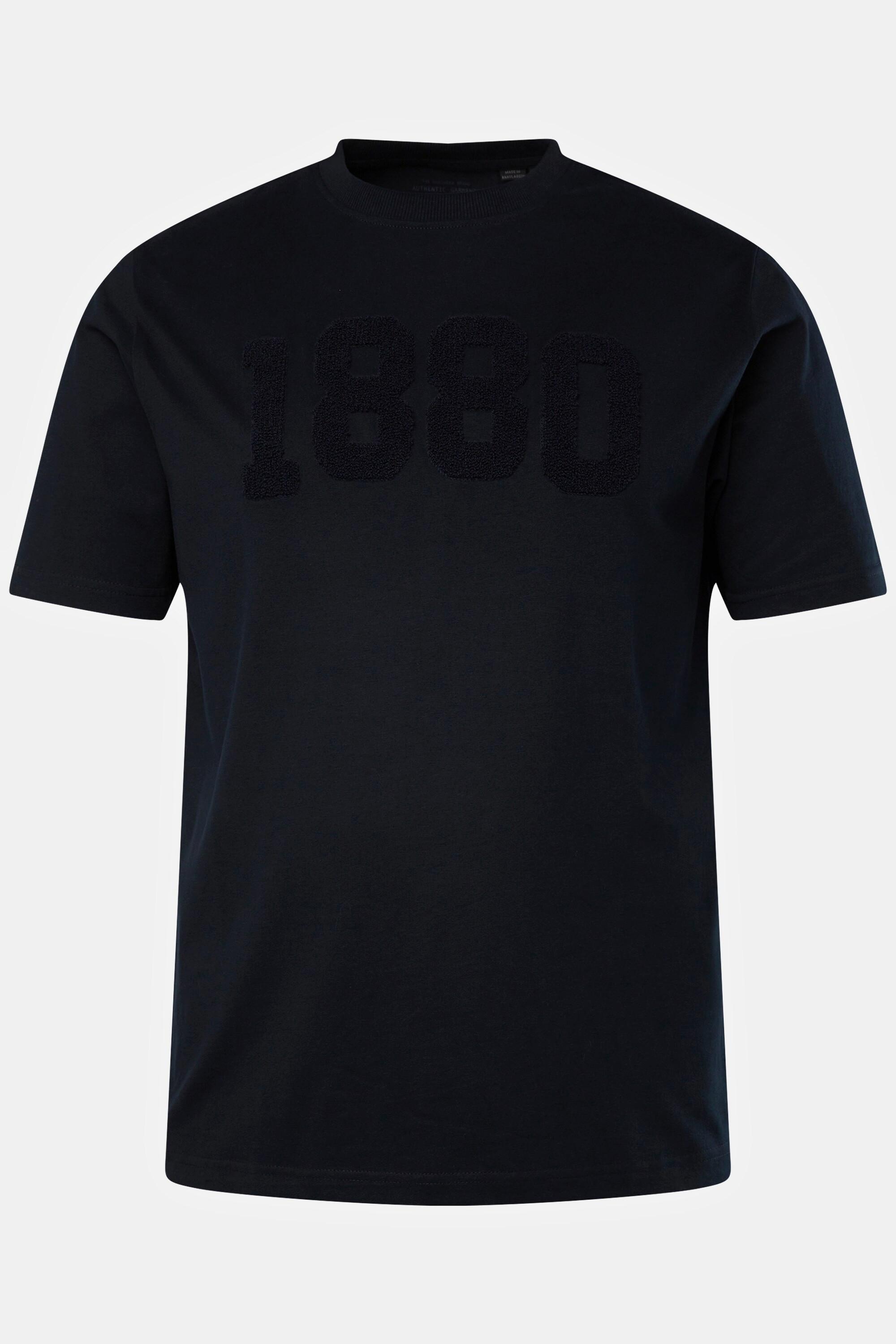 JP1880  T-shirt con applicazione 1880 sul petto, scollo a girocollo e mezze maniche, fino alla tg. 8XL 