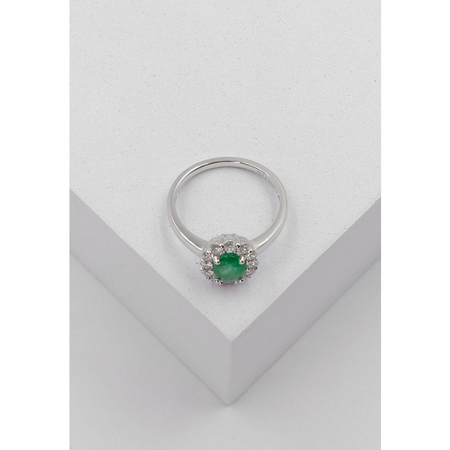 MUAU Schmuck  Ring Weissgold 750 Diamant 0.40ct. Smaragd 0.63ct. 