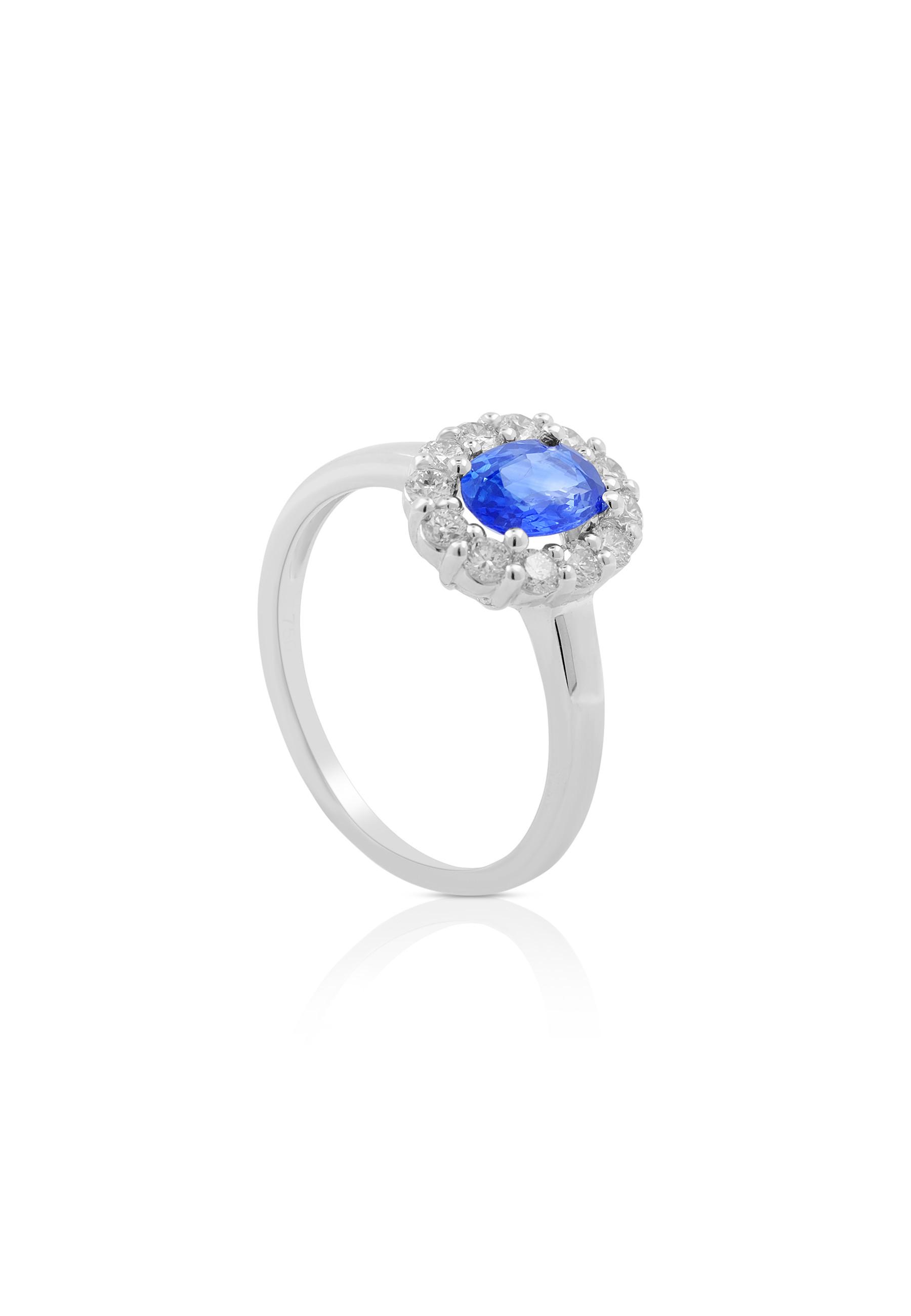 Image of Ring Weissgold 750 Diamant 0.40ct. Saphir 0.88ct. Damen Silber 54