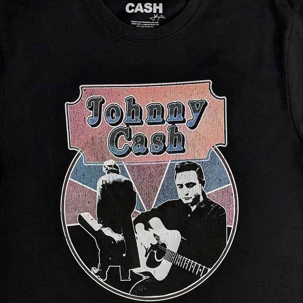 Johnny Cash Walking Guitar Front On T-Shirt  
