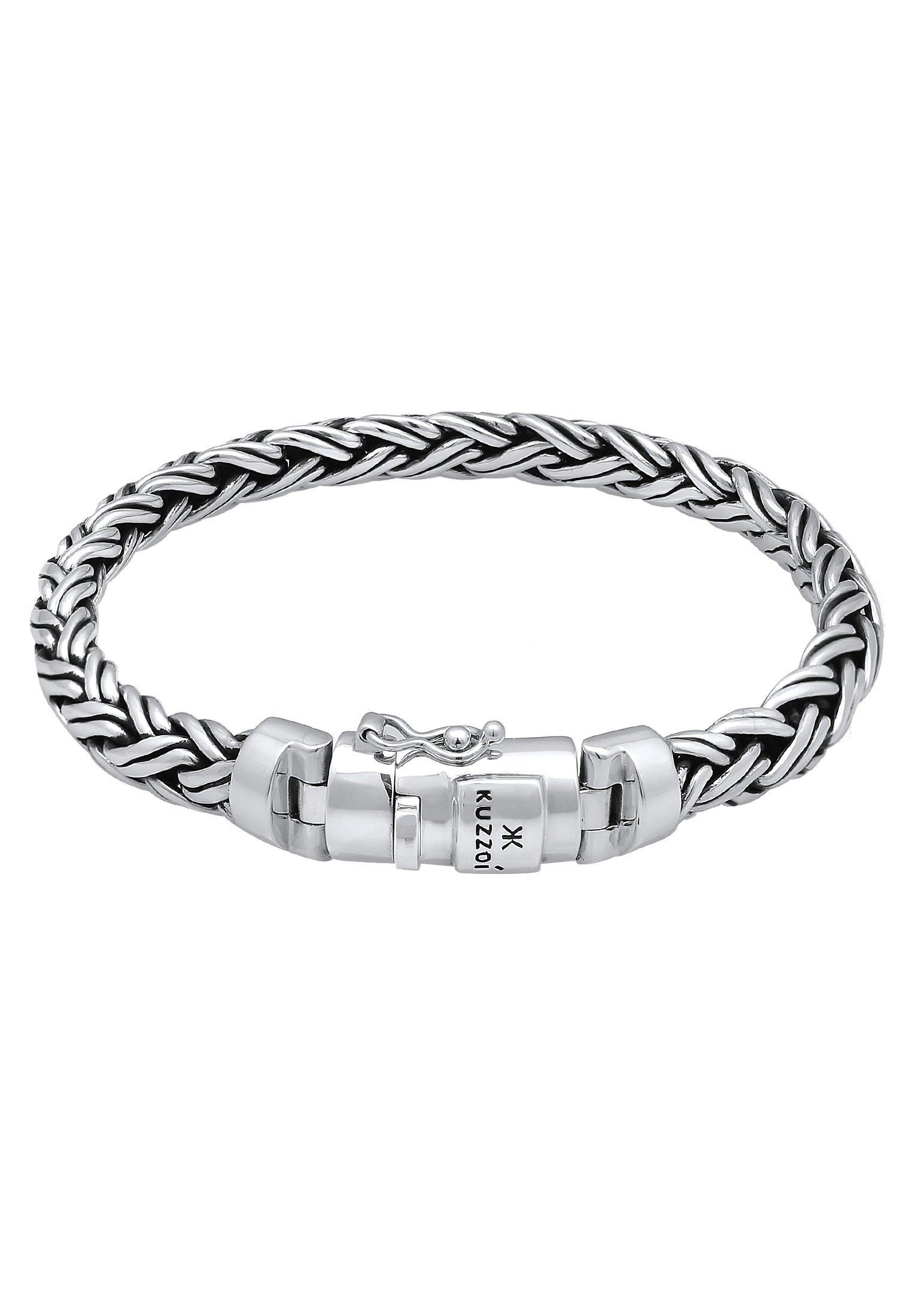 Image of Armband Panzer Zopf Optik Königskette Damen Silber 21cm