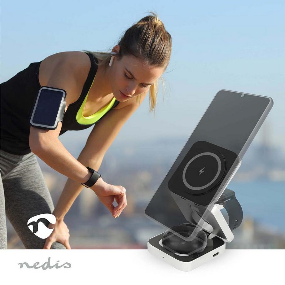 Nedis  Chargeur sans fil | 3 en 1 | 2,5 / 5 / 15 W | Indicateur LED d'utilisation | Câble inclus | USB-A / USB-C™ | 1,50 m 