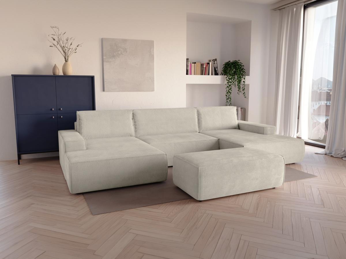 Vente-unique Divano letto angolare panoramico in Velluto a coste Beige AMELIA  