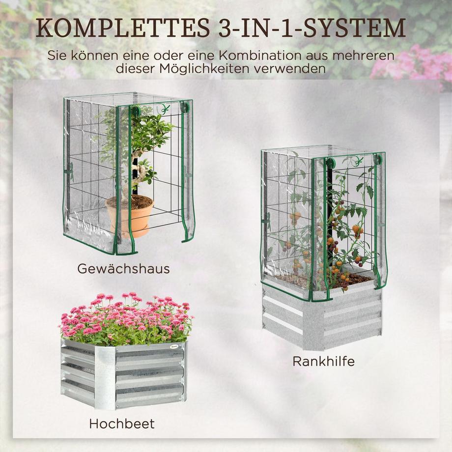 Northio Set Fioriera Rialzata Con Copertura In Plastica E Traliccio Per Piante Rampicanti, 53X53X90 Cm  