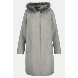 Ulla Popken  Manteau en laine, cordon coulissant à la taille, fourrure imitation amovible 