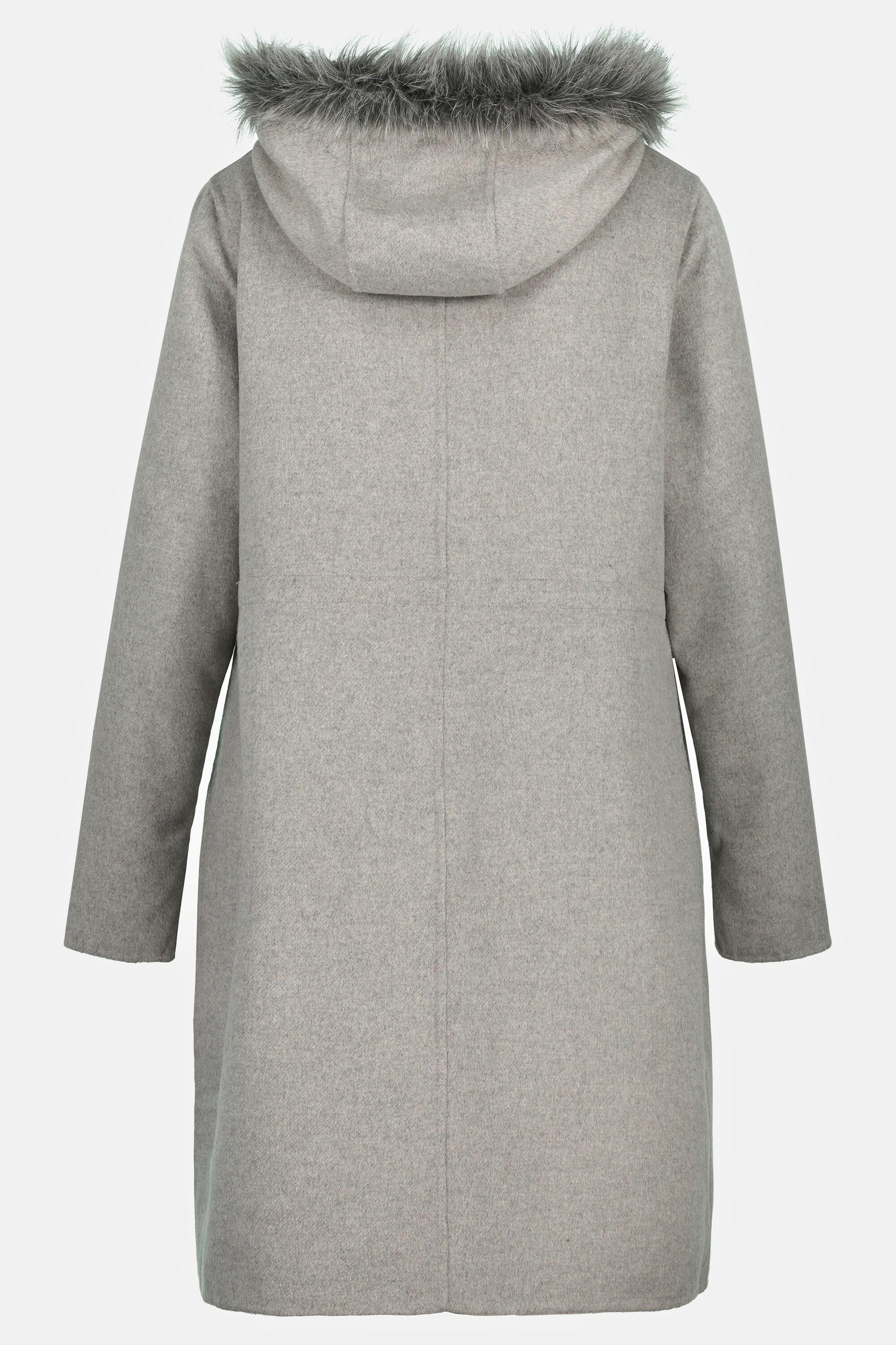 Ulla Popken  Manteau en laine, cordon coulissant à la taille, fourrure imitation amovible 