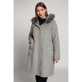 Ulla Popken  Manteau en laine, cordon coulissant à la taille, fourrure imitation amovible 