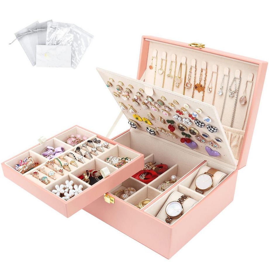 Only-bags.store  Jewelry box for necklaces, earrings, bracelets, rings, watches, with removable 