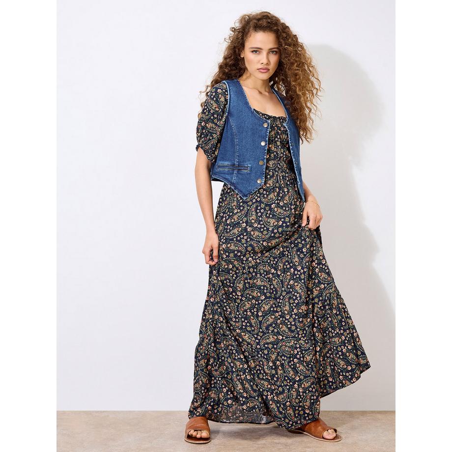 APRICOT Robe Longue Fleurie Motif Cachemire  