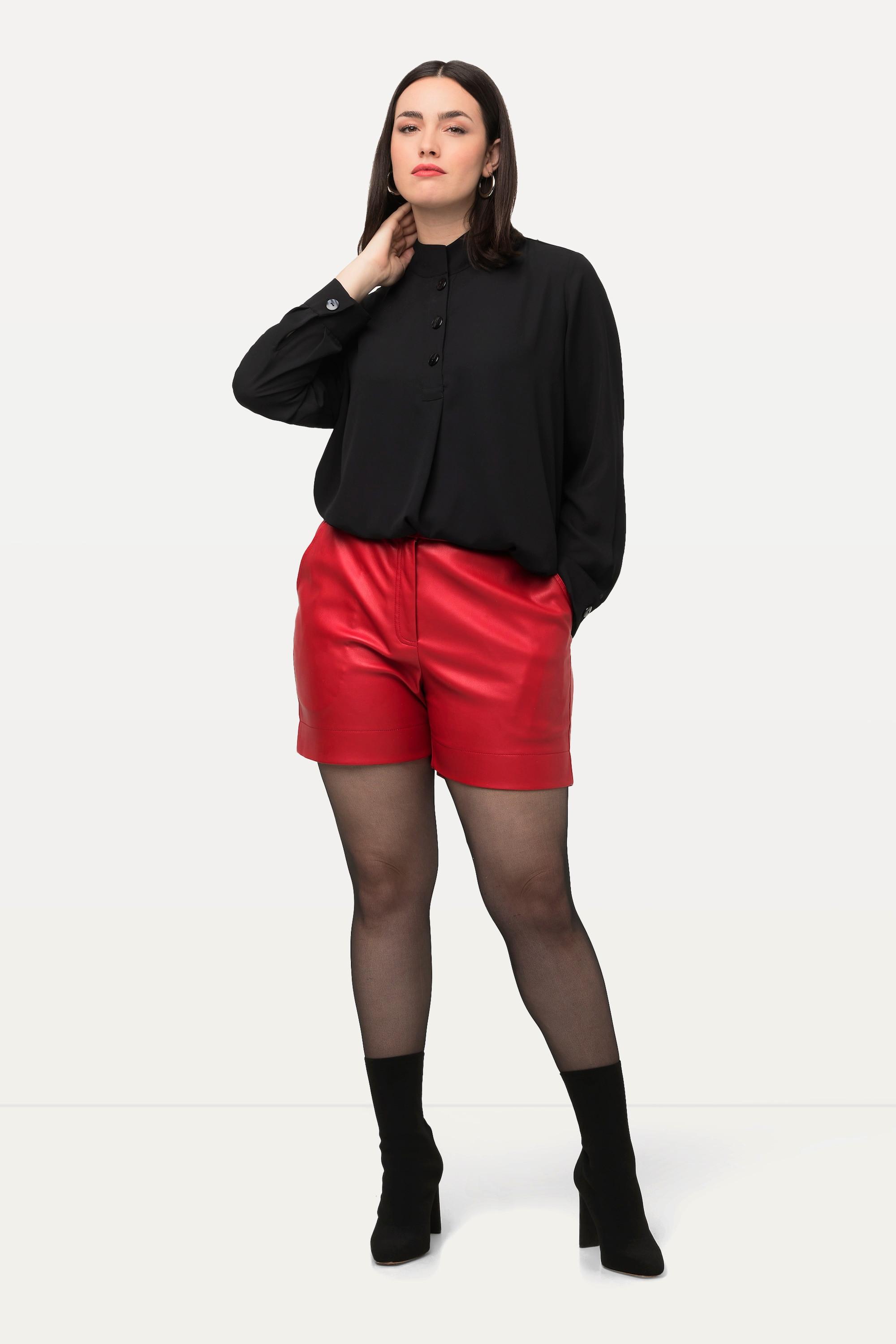 Ulla Popken  Shorts in similpelle con taglio della gamba ampio e cintura comoda 