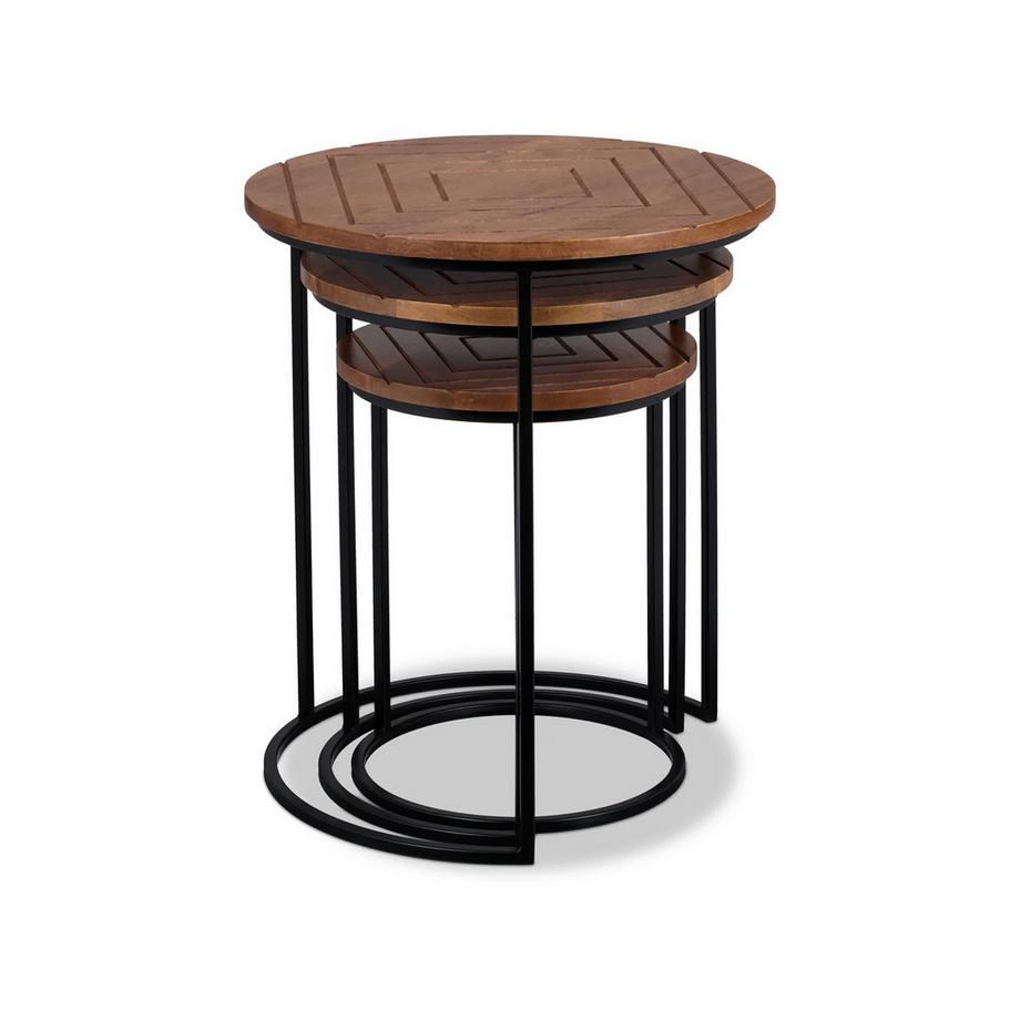 Northio Ensemble de 3 tables basses en manguier et métal  