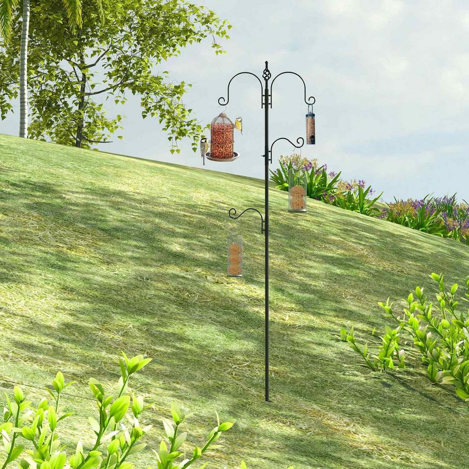 Northio  Station d'alimentation pour oiseaux Station d'alimentation décorative pour oiseaux sauvages avec 4 crochets 54,5 x 54,5 x 208 cm noir 