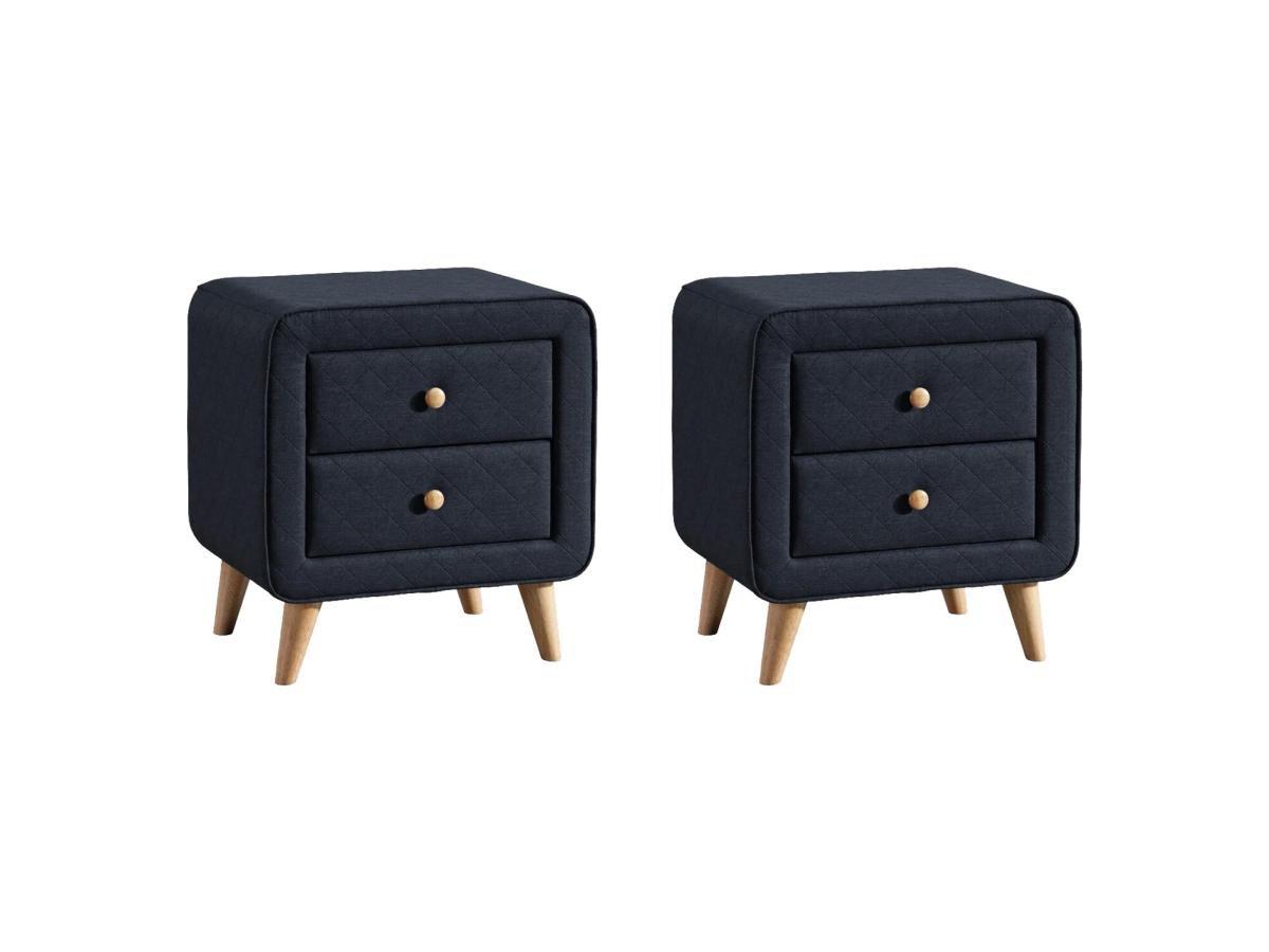 Image of 2er-set Nachttische Skandinavisch Mit 2 Schubladen - Stoff - Blau - Elide Unisex Nachtblau ONE SIZE