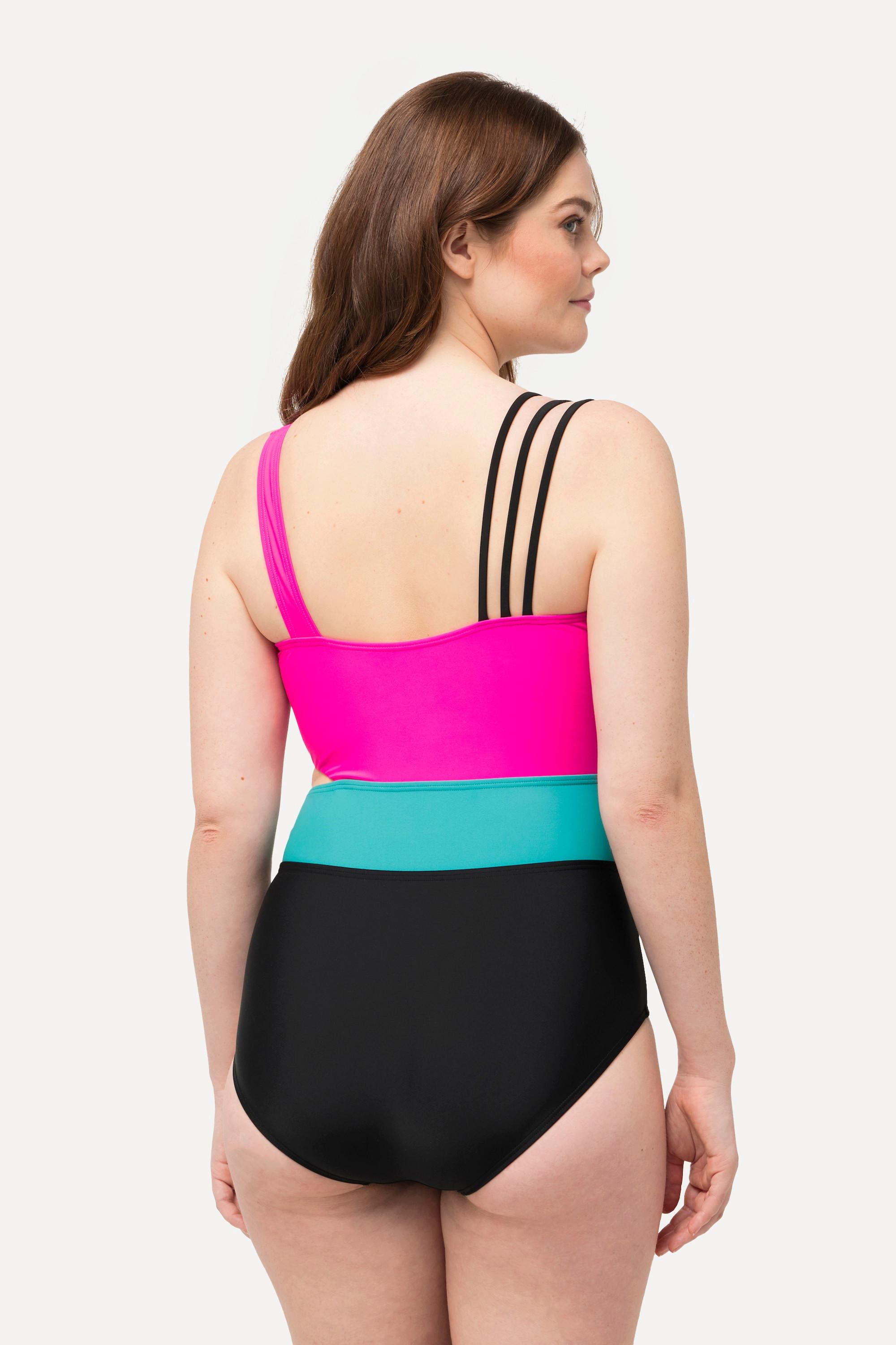 Ulla Popken  Maillot de bain color block, avec bonnets souples. Matière recyclée 