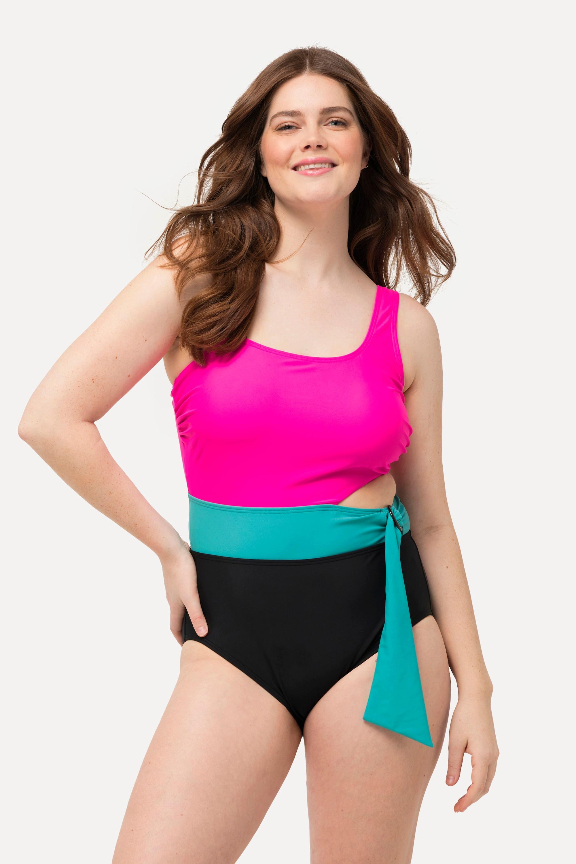 Ulla Popken  Maillot de bain color block, avec bonnets souples. Matière recyclée 