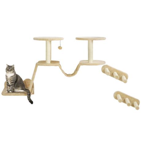 Northio  Set parete da arrampicata per gatti, mobili per gatti in 3 pezzi con tiragraffi, trespoli, scaletta, gradini, tiragraffi, per gatti fino a 5 kg, sisal, beige 