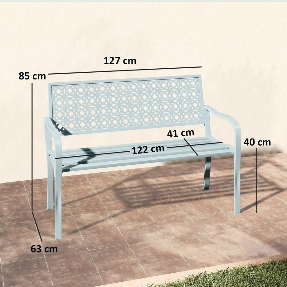 Northio 2-Sitzer Gartenbank, wetterfest Sitzbank, Gartenmöbel mit Rücken- & Armlehnen, Parkbank 240kg belastbar, Balkonbank für Balkon Terrasse, Garten, 127 x 63 x 85cm, Blau  