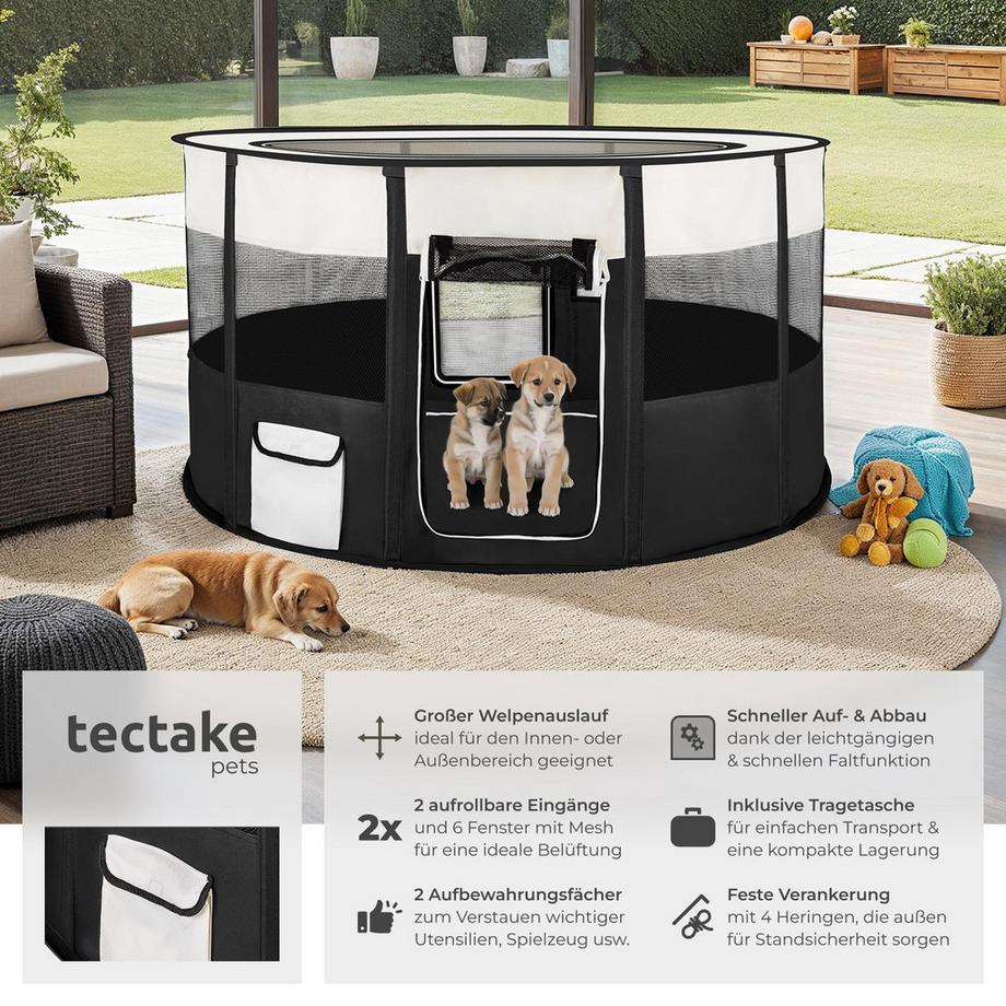 Tectake  Welpenlaufstall Carola aus Polyester mit Tragetasche 