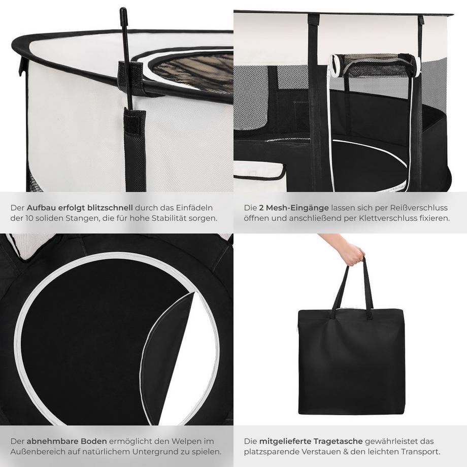 Tectake  Welpenlaufstall Carola aus Polyester mit Tragetasche 