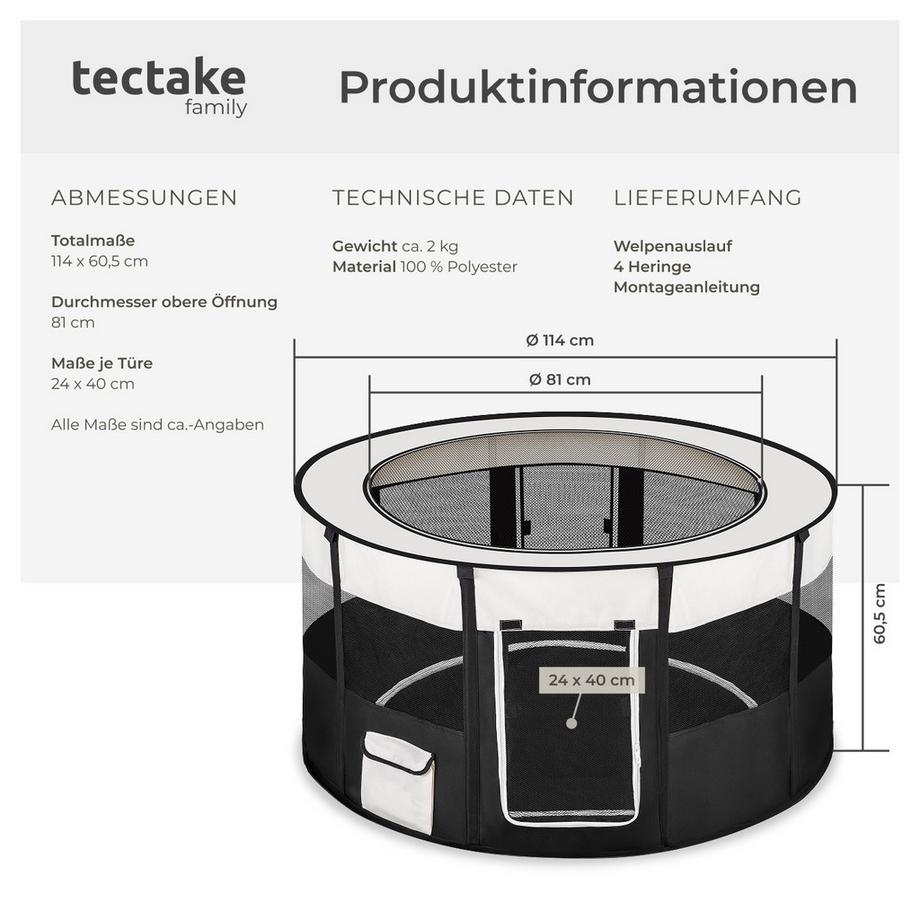 Tectake  Welpenlaufstall Carola aus Polyester mit Tragetasche 