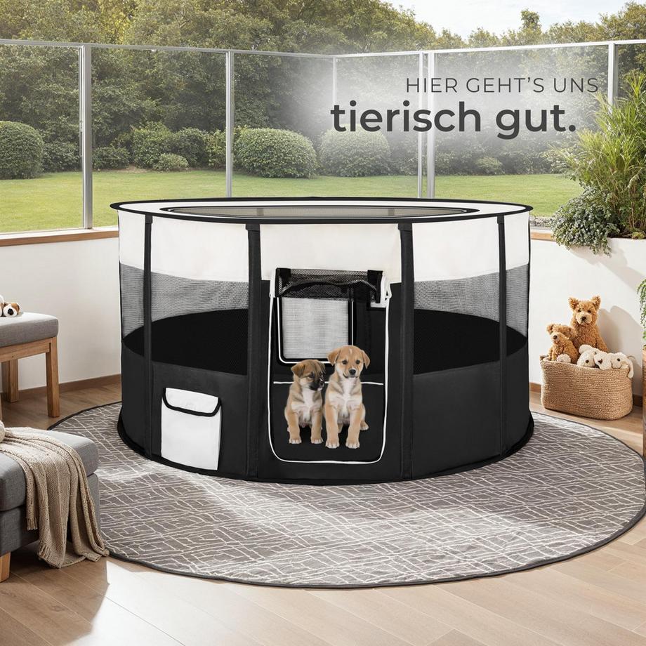 Tectake  Welpenlaufstall Carola aus Polyester mit Tragetasche 