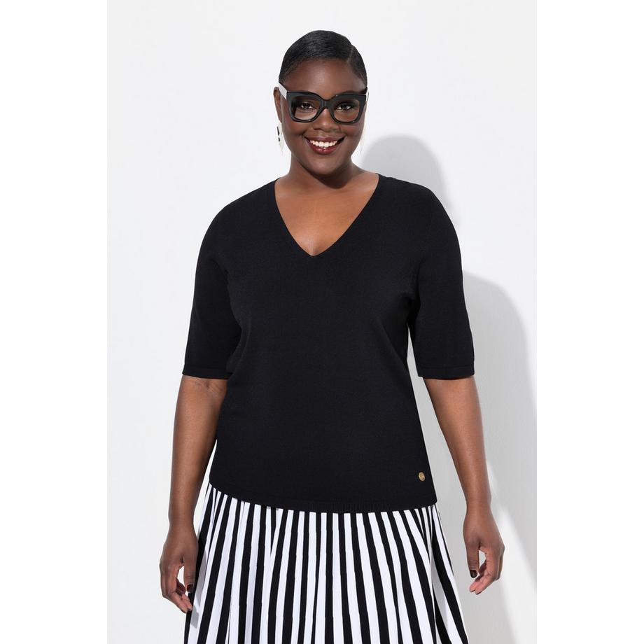 Ulla Popken Pull Col V Manches Courtes Base Élastique  