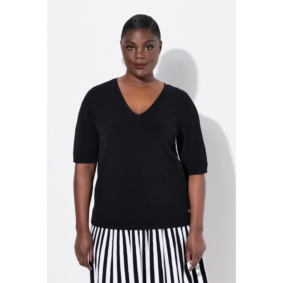 Ulla Popken Pull Col V Manches Courtes Base Élastique  