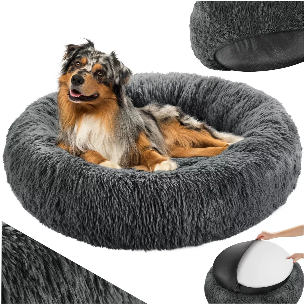 Tectake - Panier pour chien MAYA rond avec maille peluche longue, 70 CM, Gris