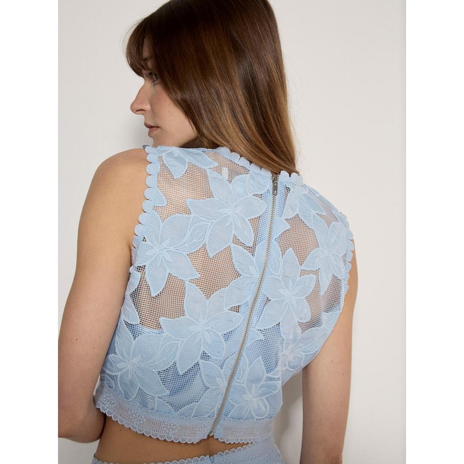 APRICOT Florales Mesh Spitzen Crop Top  