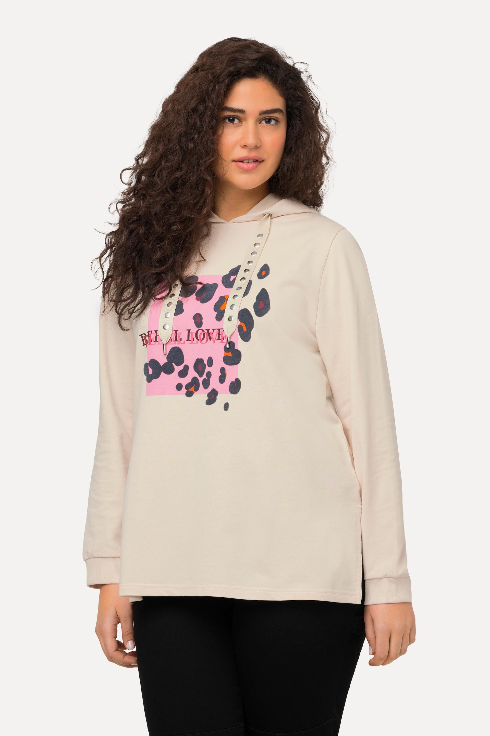 Ulla Popken  Sweat à capuche et manches longues, motif animal et rivets fantaisie 