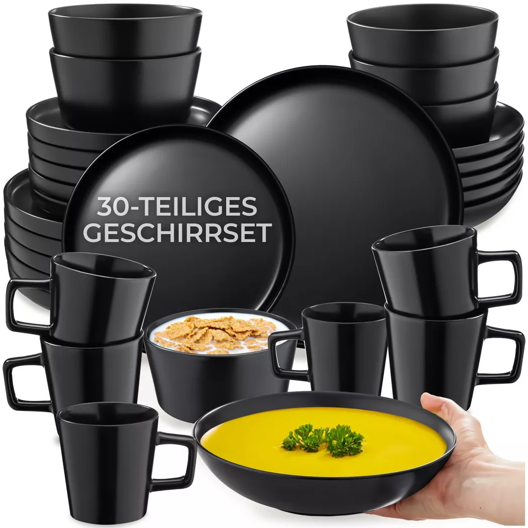 Tectake - Service de vaisselle una en grès pour 6 personnes - 30 pièces