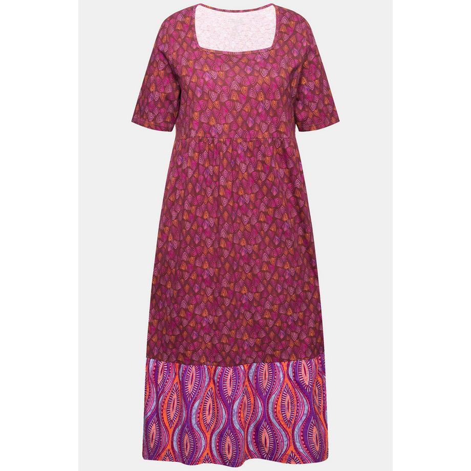 Ulla Popken Abito in jersey Mix di fantasie Scollo rettangolare Mezze maniche  