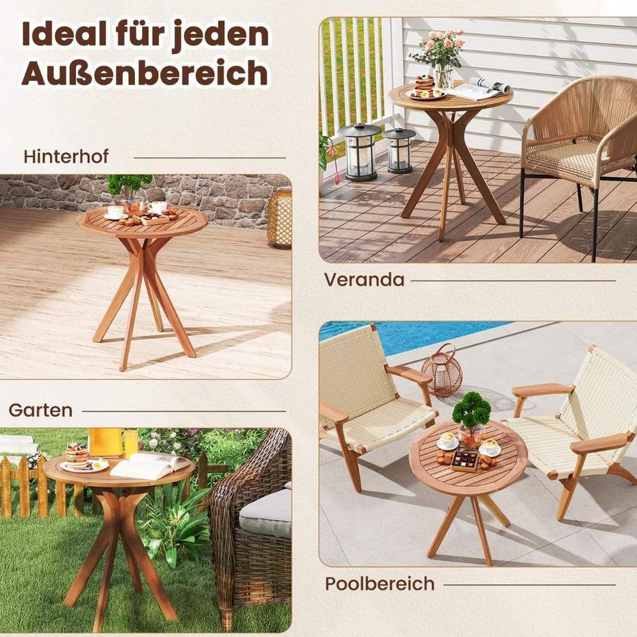 Northix Table de jardin résistante aux intempéries en bois d'acacia Table ronde en bois Table d'appoint Table de balcon Table de bistrot  