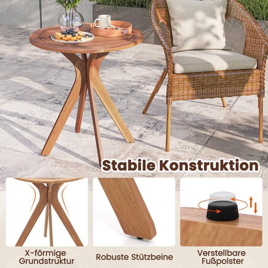 Northix Table de jardin résistante aux intempéries en bois d'acacia Table ronde en bois Table d'appoint Table de balcon Table de bistrot  