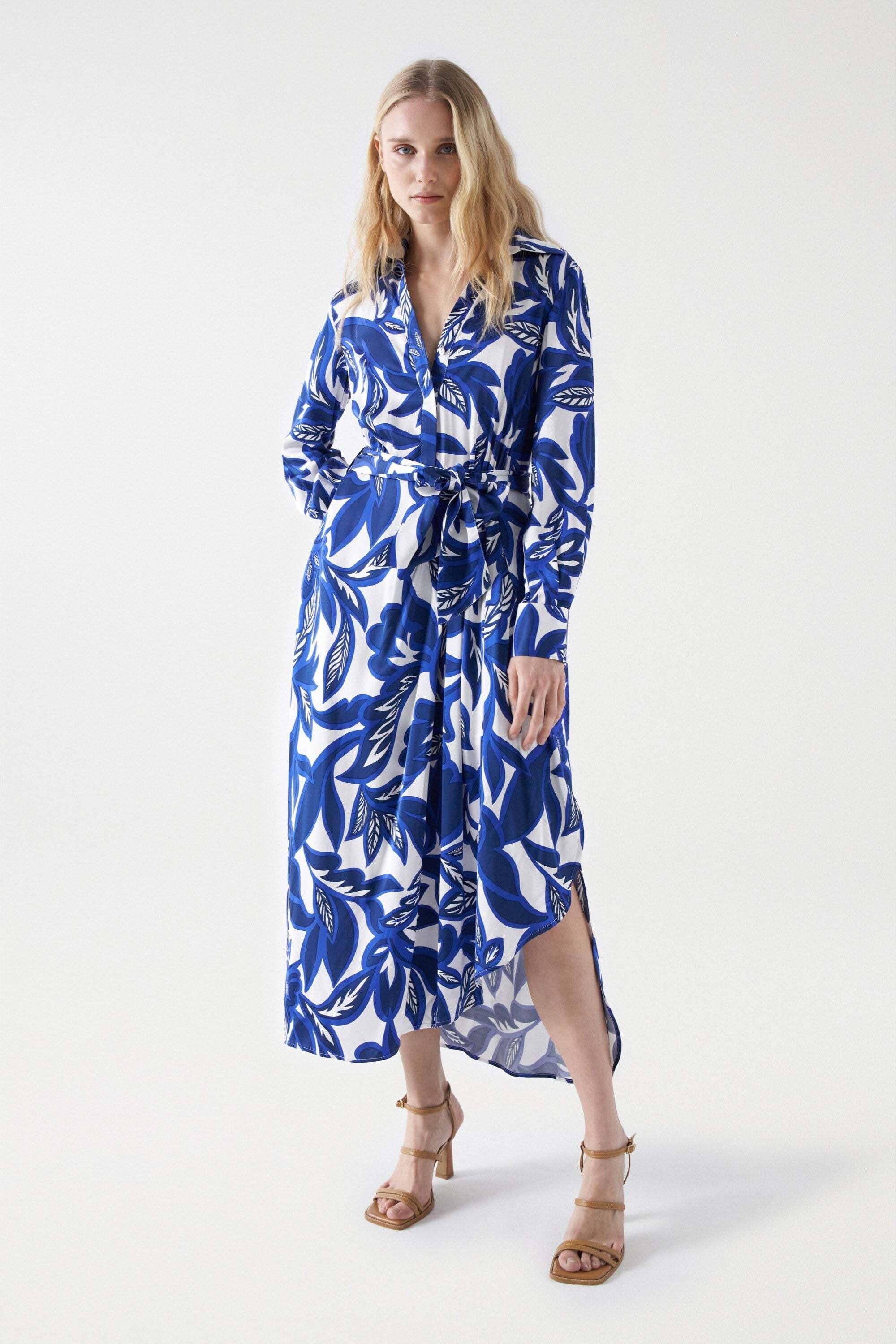 Image of Kleider Floral Print Midi Dress Damen Marine XS