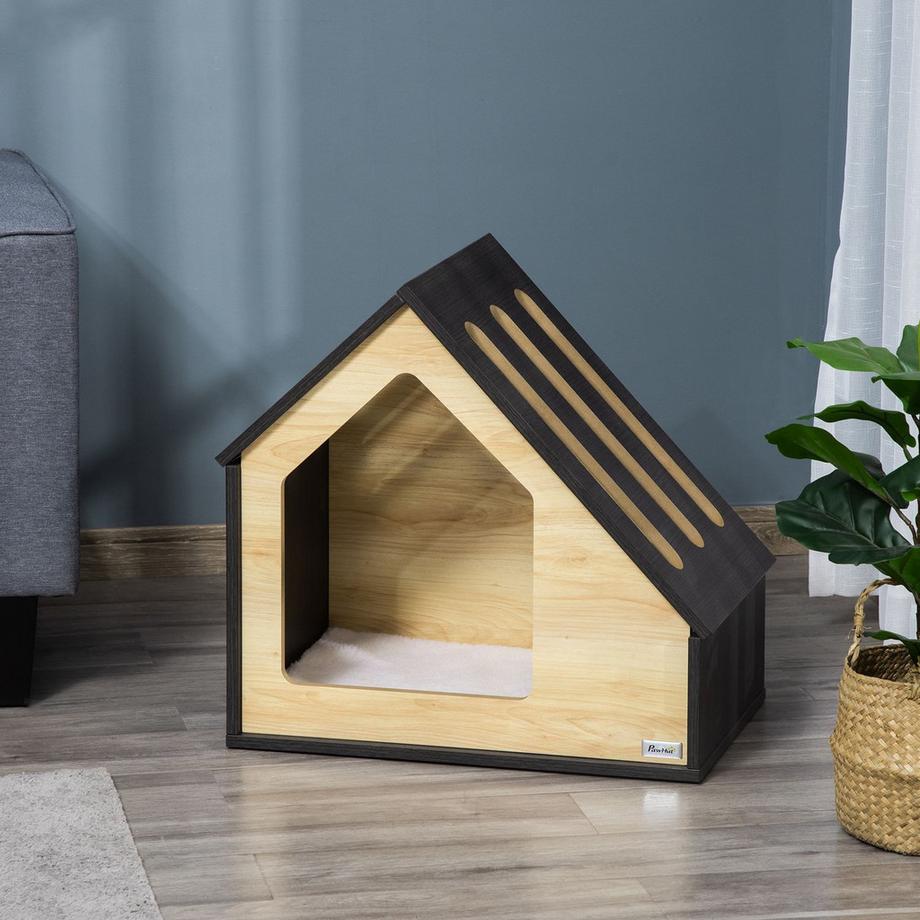 Northio  Hundehütte Aus Holz Gemütliche Indoor Katzenhöhle & Hundeschlafplatz Mit Kissen, Für Kleine Hunde Bis 8Kg, 60X40X59,2Cm 