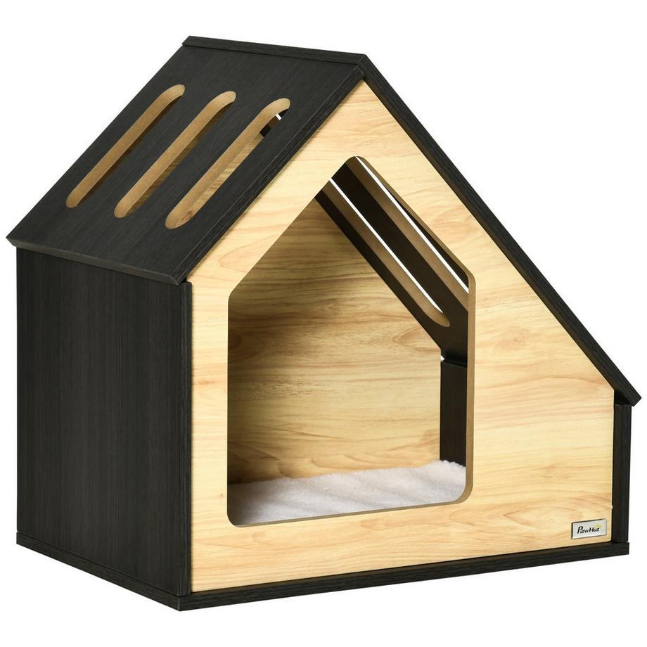 Northio  Hundehütte Aus Holz Gemütliche Indoor Katzenhöhle & Hundeschlafplatz Mit Kissen, Für Kleine Hunde Bis 8Kg, 60X40X59,2Cm 