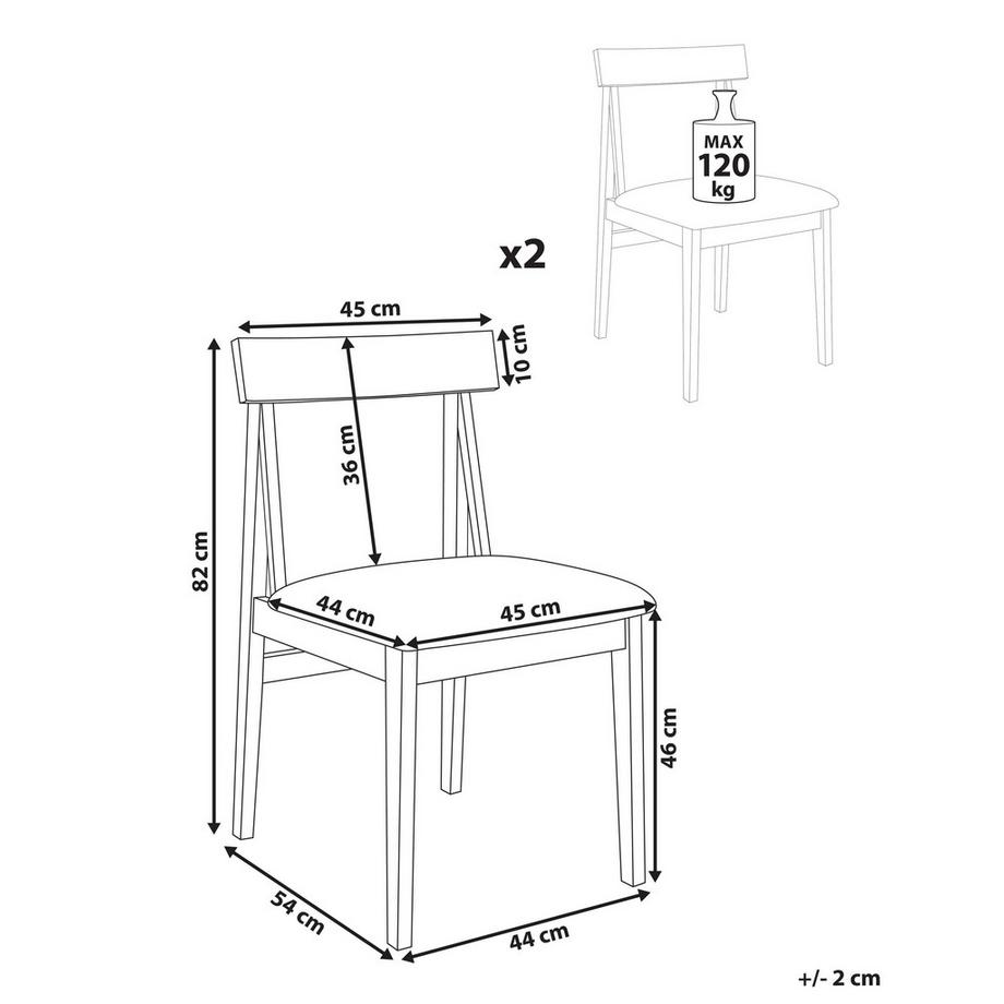 Beliani Lot de 2 chaises de salle à manger en Bois d'hévéa Rétro ISLE  