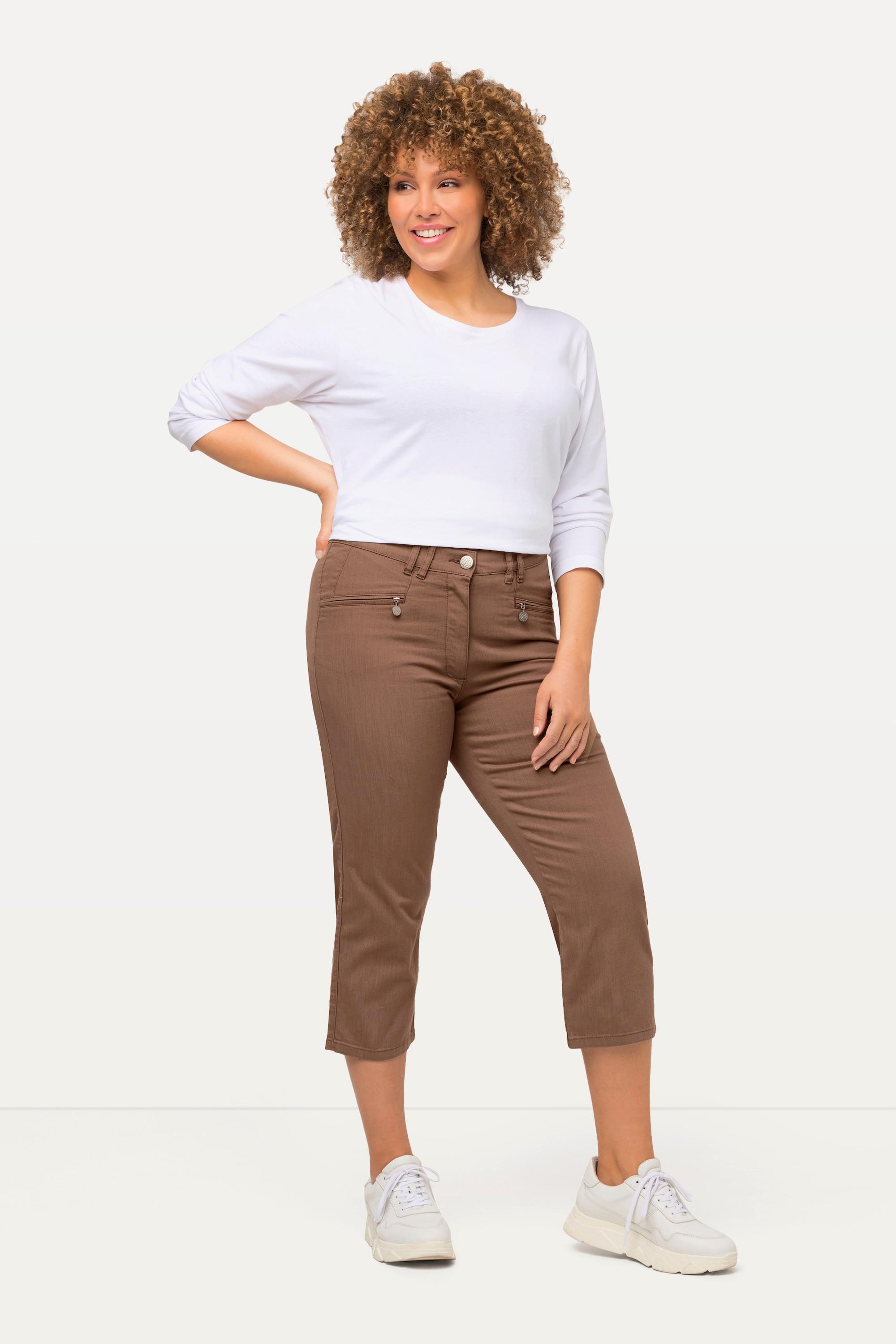 Ulla Popken  Pantalon Mony, longueur au mollet. Poches zippées et tissu stretch 