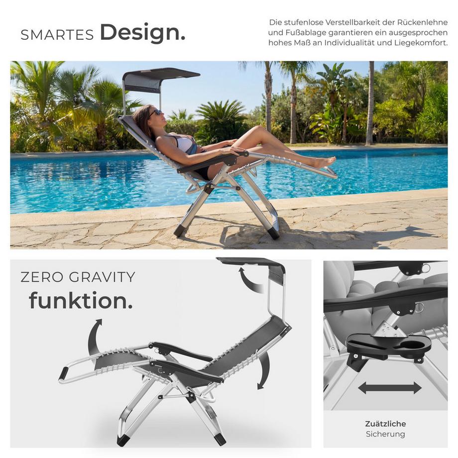 Tectake Chaise longue CLOUD II pliable avec dossier flexible et repose-pieds  