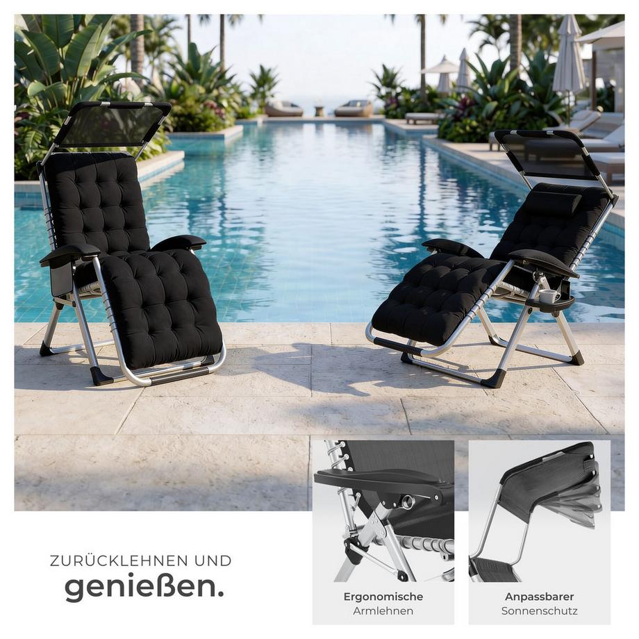 Tectake Chaise longue CLOUD II pliable avec dossier flexible et repose-pieds  