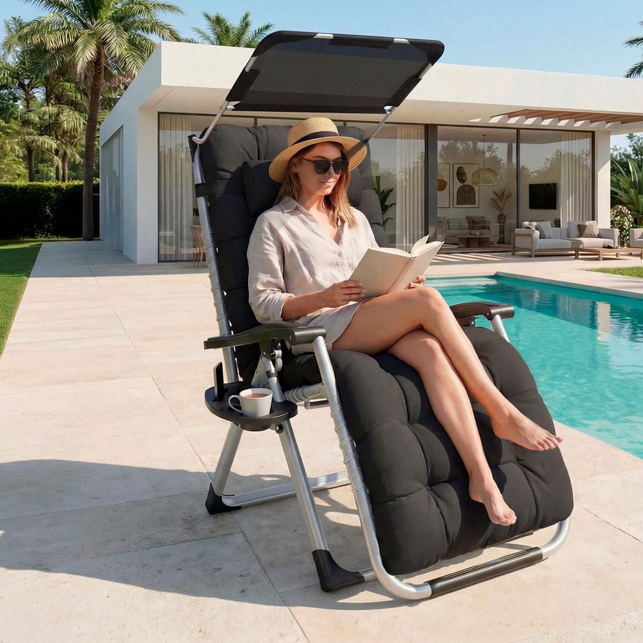 Tectake Chaise longue CLOUD II pliable avec dossier flexible et repose-pieds  