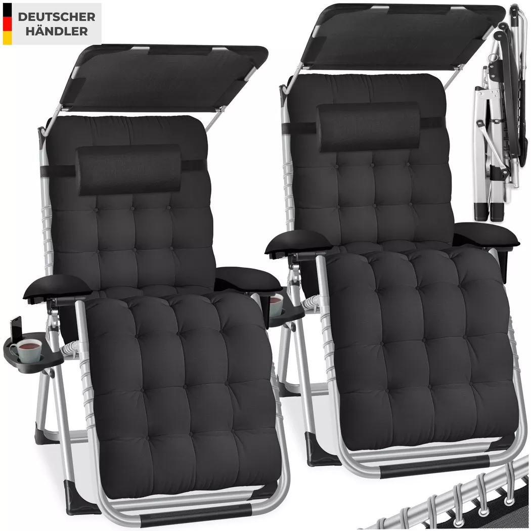 tectake® Sonnenliege, klappbar, flexible Rückenlehne und Fußablage, abnehmbare Sitz-, Arm- und Kopfpolster, mit Ablagetisch und Stautasche
