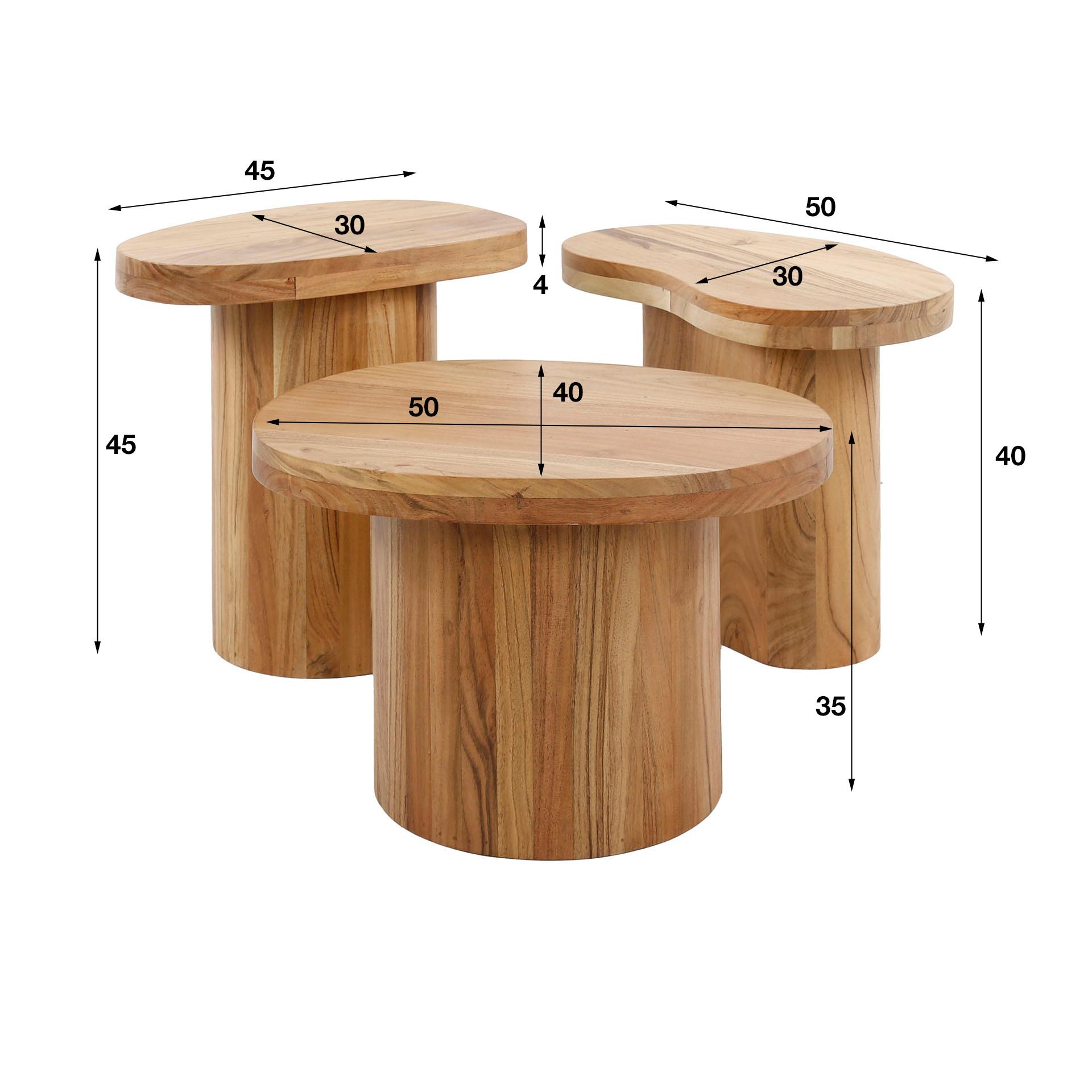 mutoni Tavolino Shape Acacia (set di 3)  