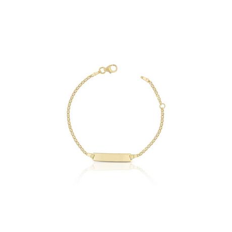 MUAU Schmuck  Bébé Bracelet Stäbchenpanzer Gelbgold 750, 14cm Gravurplatte 1.8cm 